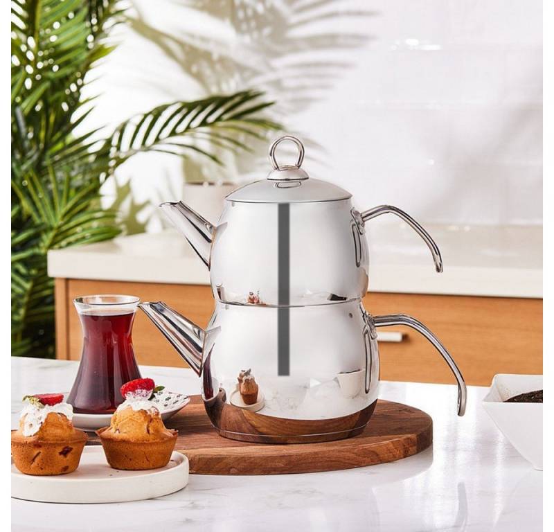 Karaca Teekanne Karaca Belinay Mittelgroße Metall Teekannen Set Turkische Teekocher von Karaca