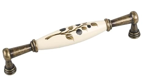 Karan Möbelgriff Gräfenhainichen, Zamak Porzellan antik beige Blumen grün schwarz, 176 mm x 35 mm x 21 mm, LA 160 mm, A-204-CREAM-064-ANTIQUE-160 von Karan