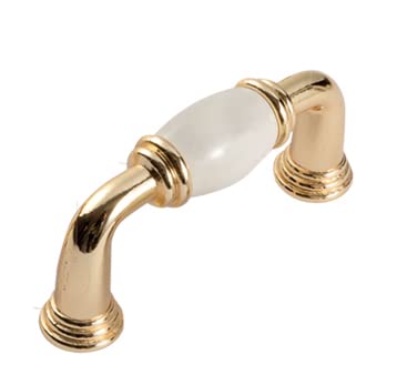 Karan Möbelgriff Rosbach, Zamak Porzellan gold beige, 81 mm x 35 mm x 17 mm, LA 64 mm, Y-207-64-CREAM-GOLD von Karan