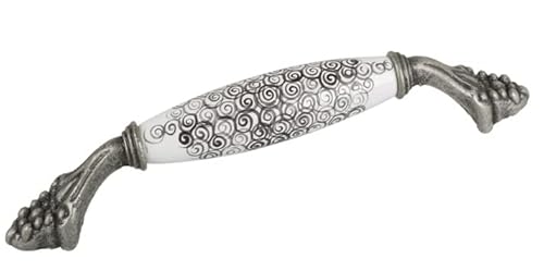 Karan Möbelgriff Schöneiche, Zamak Porzellan antik silber weiß Welle schwarz, 188 mm x 35 mm x 21 mm, LA 160 mm, U-1300-WHITE-051-ANTIQUE-SILVER-160 von Karan