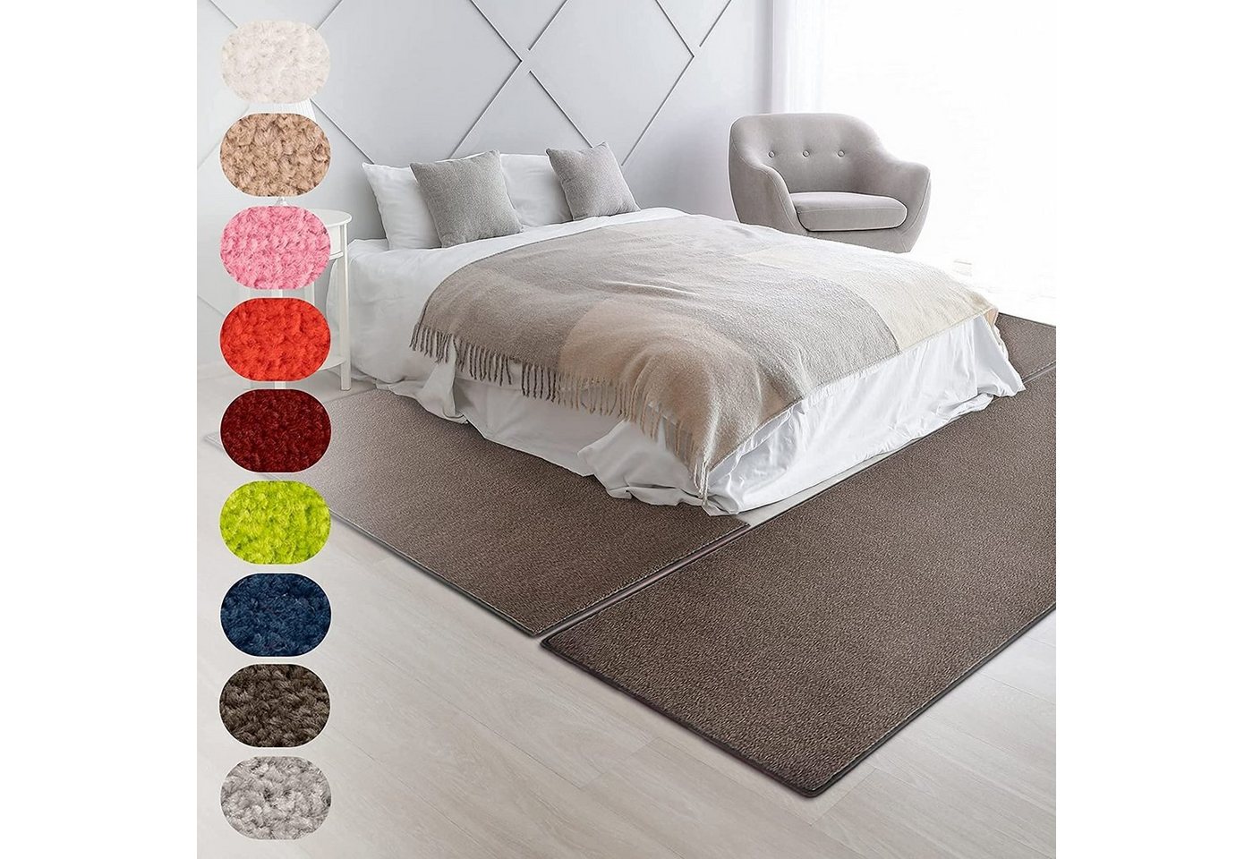 Hochflor-Bettumrandung Fallon, Bettvorleger, Läufer-Set ideal fürs Schlafzimmer Karat, Höhe 8.5 mm, (3-tlg), Velours von Karat