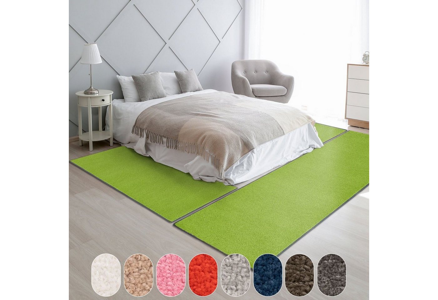 Hochflor-Bettumrandung Fallon, Bettvorleger, Läufer-Set ideal fürs Schlafzimmer Karat, Höhe 8.5 mm, (3-tlg), Velours von Karat