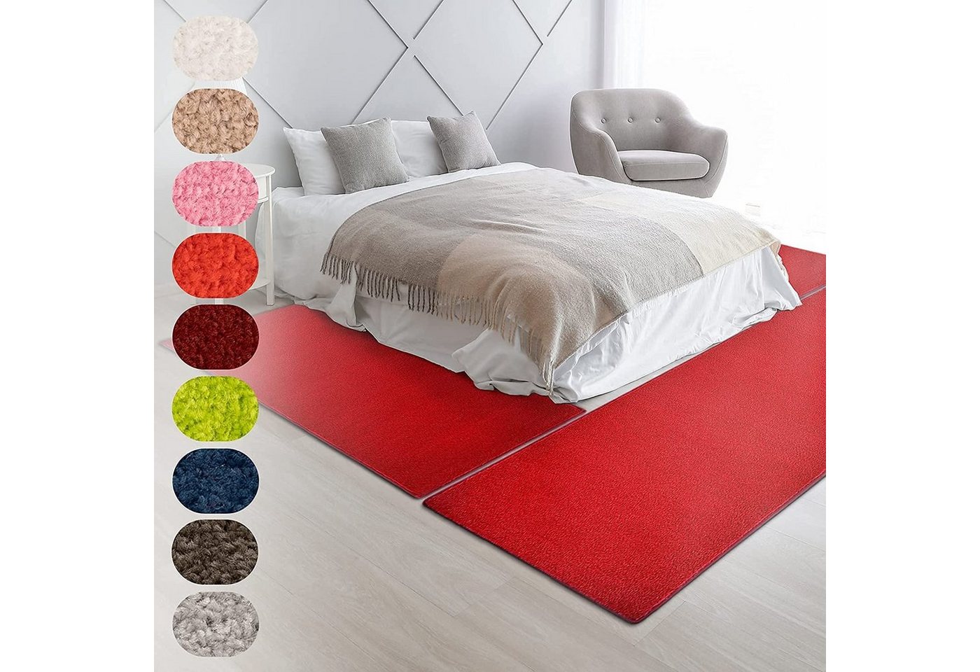 Hochflor-Bettumrandung Fallon, Bettvorleger, Läufer-Set ideal fürs Schlafzimmer Karat, Höhe 8.5 mm, (3-tlg), Velours von Karat