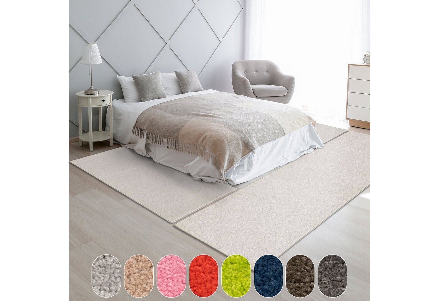 Hochflor-Bettumrandung Fallon, Bettvorleger, ideal im Schlafzimmer, verschiedene Farben Karat, Höhe 8.5 mm, (3-tlg), Velours von Karat