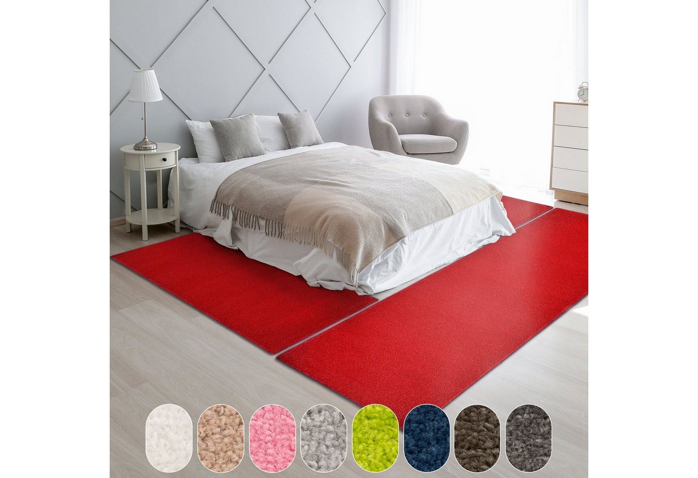 Hochflor-Bettumrandung Fallon, Bettvorleger, ideal im Schlafzimmer, verschiedene Farben Karat, Höhe 8.5 mm, (3-tlg), Velours von Karat