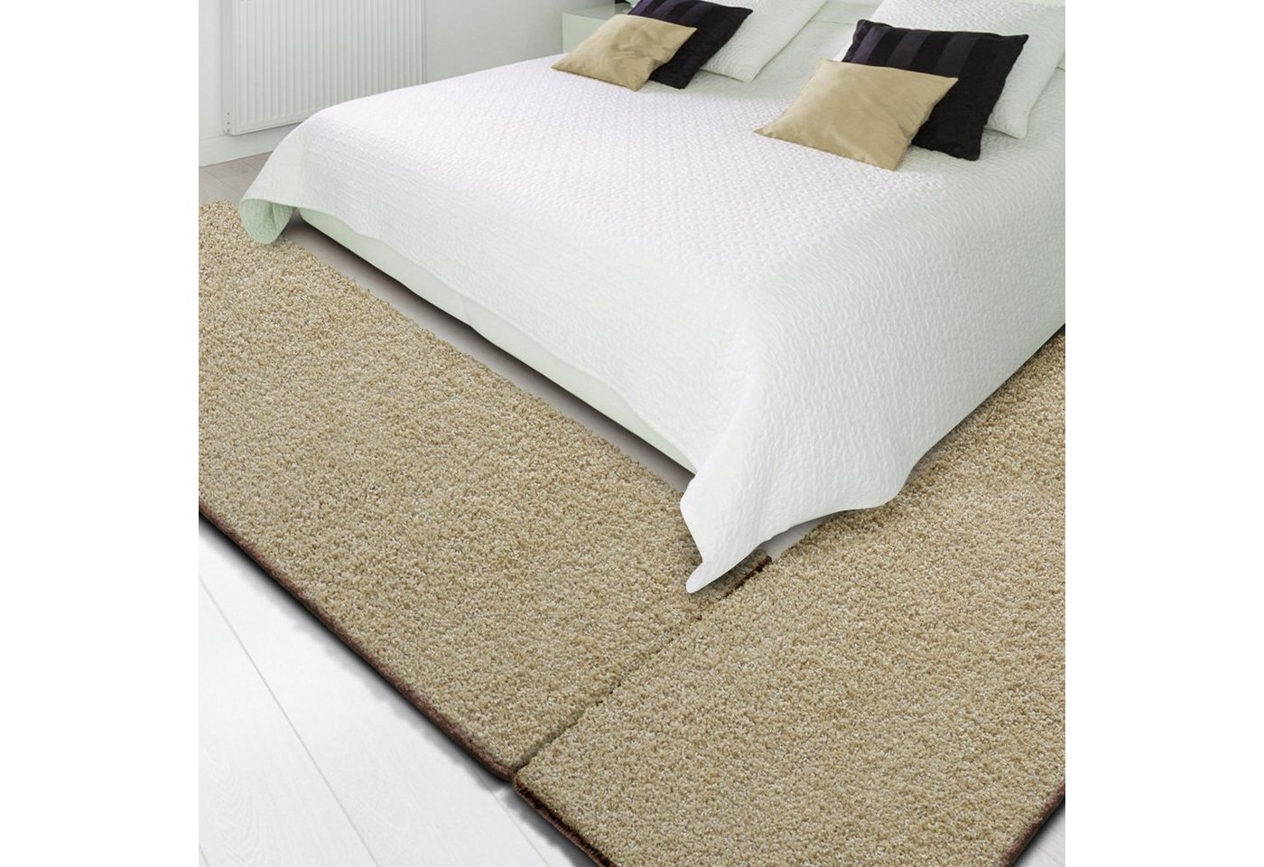 Karat Hochflor-Bettumrandung Madrid, Bettläufe in 13 Farben, 3 Größen, Teppich, Teppichläufer, Höhe 22 mm, (3-tlg), Shaggy von Karat