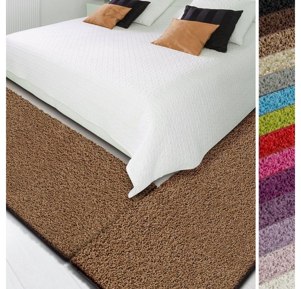 Karat Hochflor-Bettumrandung Madrid, Bettläufe in 13 Farben, 3 Größen, Teppich, Teppichläufer, Höhe 22 mm, (3-tlg), Shaggy von Karat