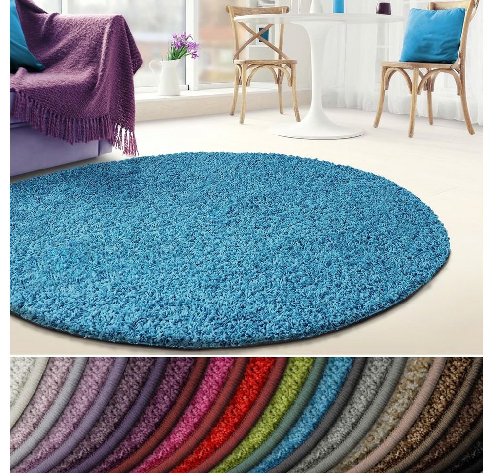 Hochflor-Teppich Madrid, Wohnteppich in verschiedenen Farben & Größen, Teppichläufer, Karat, rund von Karat