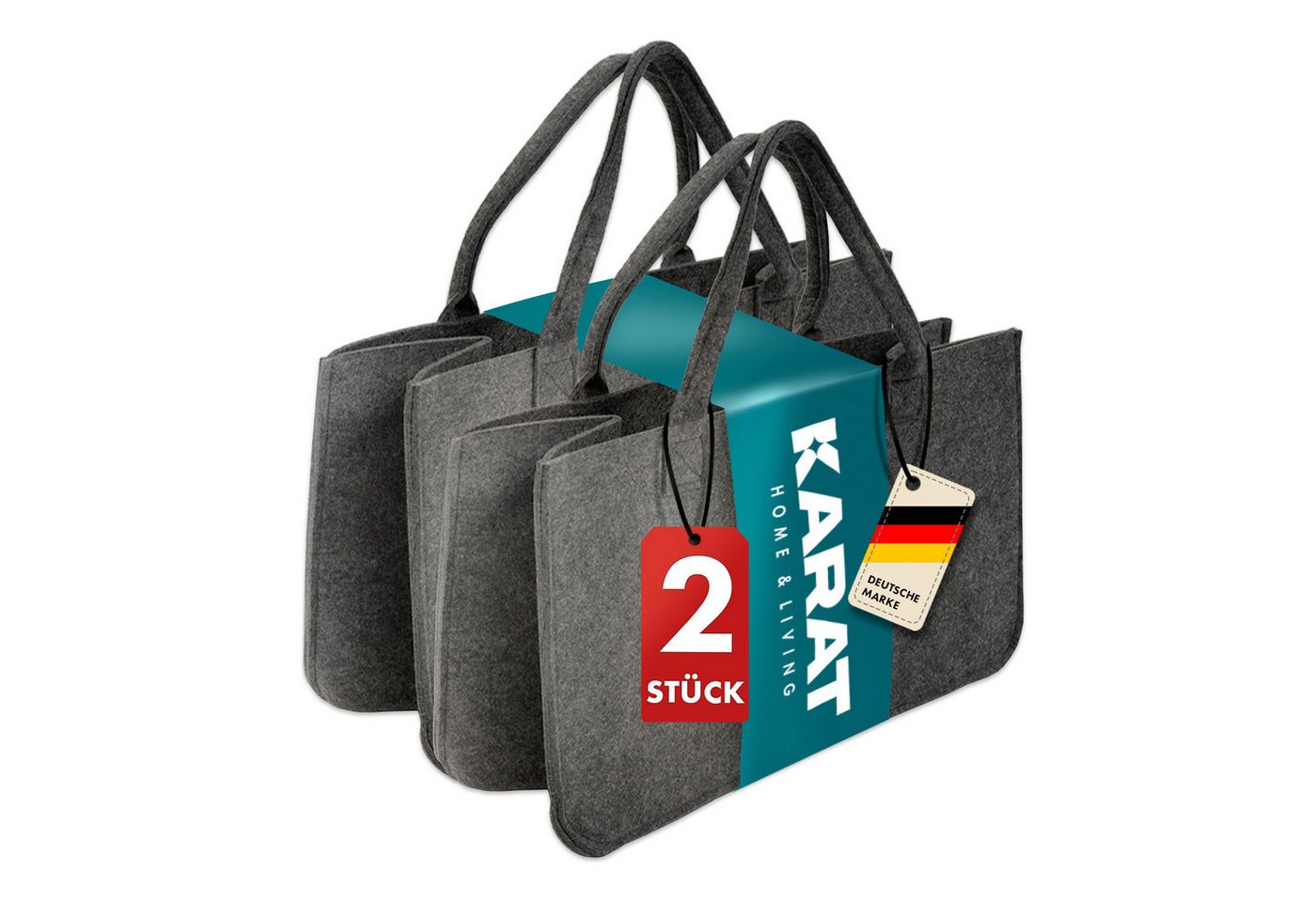 Karat Allzweckkorb Conny, Filztasche, Einkaufstasche, Kaminholztasche (2 St), Faltbar, 2er oder 4er Set von Karat