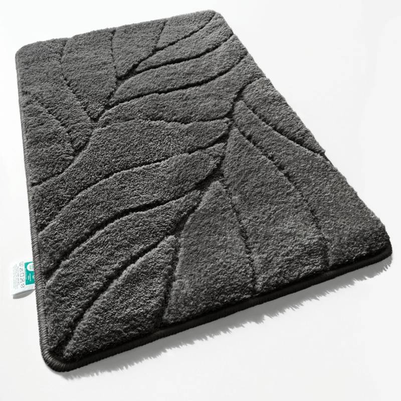 Karat Badematte Maris Badvorleger Badteppich mit Blattstruktur Dunkelgrau 60 x 120 cm von Karat