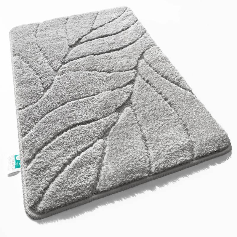 Karat Badematte Maris Badvorleger Badteppich mit Blattstruktur Silber 80 x 150 cm von Karat