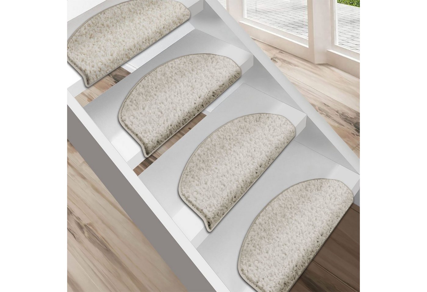 Karat Stufenmatte Shaggy-Stufenmatte Madrid, Treppenschoner, 16 Farben, 2 Varianten, Halbrund Karat Stufenmatte Shaggy-Stufenmatte Madrid, Treppenschoner, 16 Farben, 2 Varianten, Halbrund von Karat