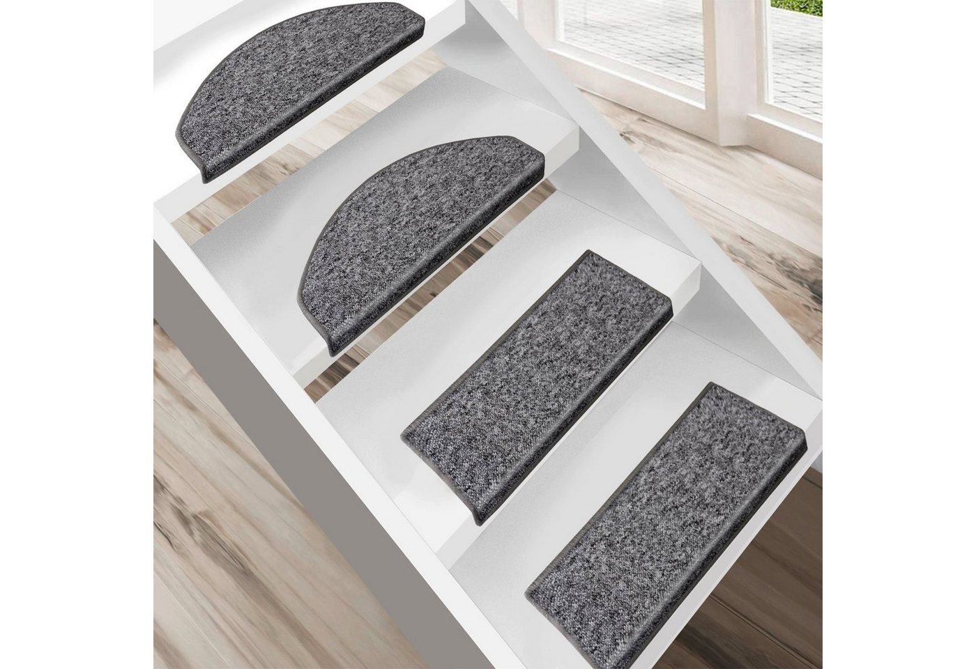 Karat Stufenmatte Hampton Grau, Treppenmatte, 2 Größen, Treppenschoner für Ihr Zuhause, Halbrund, Höhe: 8 mm Karat Stufenmatte Hampton Grau, Treppenmatte, 2 Größen, Treppenschoner für Ihr Zuhause, Halbrund, Höhe: 8 mm von Karat
