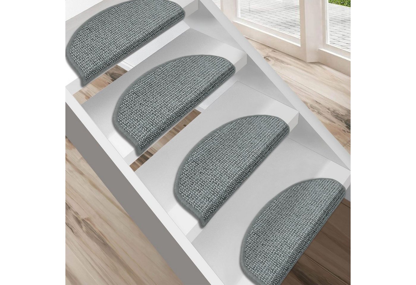 Karat Stufenmatte Santorini, Treppenschoner, modernes Design, 2 Varianten, Treppenschutz, Halbrund, Höhe: 7.5 mm Karat Stufenmatte Santorini, Treppenschoner, modernes Design, 2 Varianten, Treppenschutz, Halbrund, Höhe: 7.5 mm von Karat