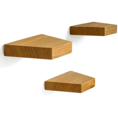 Kardamov Studio 3er Set Mini-Wandregale aus Berlin, Handgefertigte Holzregale, Kleine Schweberegale aus Eiche, Minimalistische Deko-Trapezregale, Vielseitige Pflanzenregale (3er Set Trapez) von Kardamov Studio