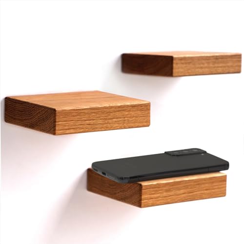 Kardamov Studio Mini-Wandregale, Kleine Natürliche Holz Schweberegale, Moderne Deko Handgefertigte Regale aus Massiver Eiche, Minimalistische Mehrzweck Pflanzenregale (3er Set) von Kardamov Studio