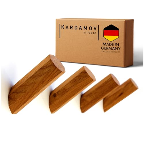 Kardamov Studio 4er Set Haken aus Berlin, natürliche Holz Wandhaken, Moderne Dekorative Handgefertigte Kleiderhaken aus Eiche, Minimalistische Mehrzweck Huthaken, Garderobe Jackenhalter von Kardamov Studio