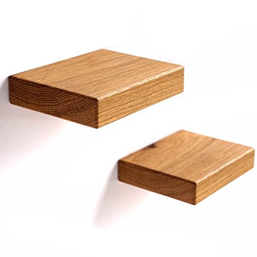 Kardamov Studio Mini-Wandregale, Kleine Natürliche Holz Schweberegale, Moderne Deko Handgefertigte Regale aus Massiver Eiche, Minimalistische Mehrzweck Pflanzenregale (2er Set) von Kardamov Studio