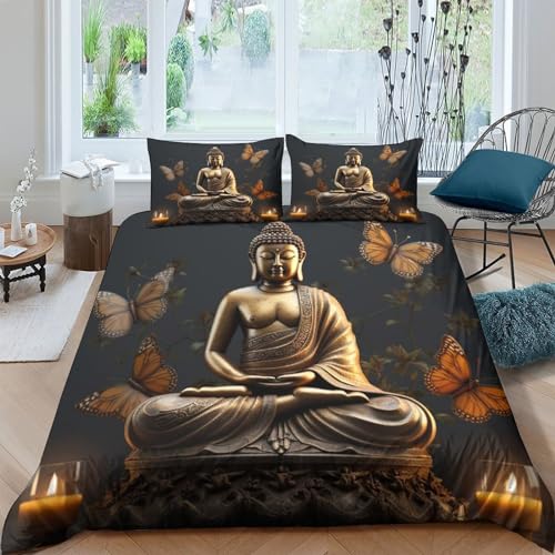 Buddha Für Kinder Mädchen Jungen Bettbezug Set 3D Gedruckter Buddha Bettwäschegarnitur Weich Microfaser Und Kissenbezüge 3 Teilig Double（200x200cm） von KardoL