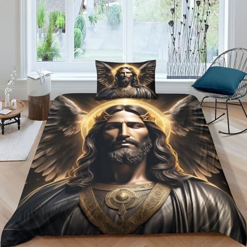 Jesus 3D Gedruckter Bettbezug Jesus Christus Für Kinder Mädchen Jungen Bettbezug Set Bettwäschegarnitur Und Kissenbezüge Single（135x200cm） von KardoL