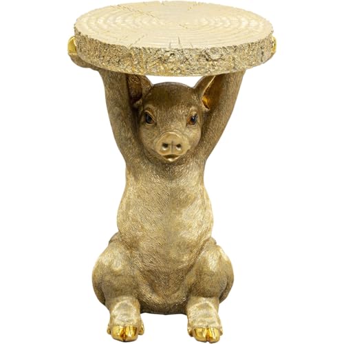 Kare Design Beistelltisch Animal Pig, Gold, 34 cm Durchmesser, Schwein Motiv, Tiermotiv, Wohnzimmertisch, Sofatisch, Couchtisch, Nachttisch, Betttisch von Kare