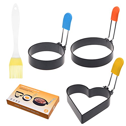1x 4" Runder Burger-Formenring, 2x 3" Antihaft-Eierringe, 3er-Set. Herzförmiger Edelstahl-Formenring - Brat-, Koch-, Griddle-, Grillzubehör für Omelett, English Muffins, Pfannkuchen, Camping-Sandwich von Kare & Kind