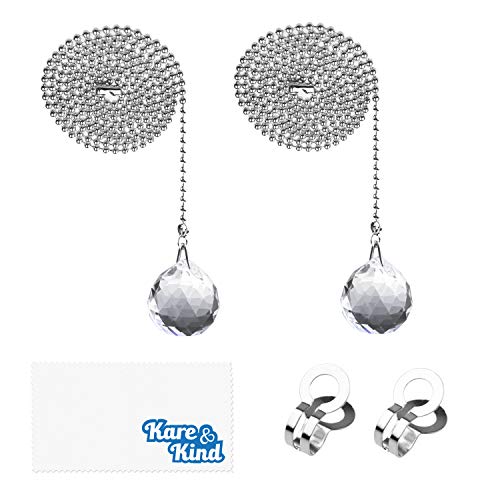 Kare & Kind Kristallkugel Deckenventilator und Lichtzugketten - 2x Kristallkugelzugketten Set - Elegante Kristallkugel mit 1M Zugkette von Kare & Kind