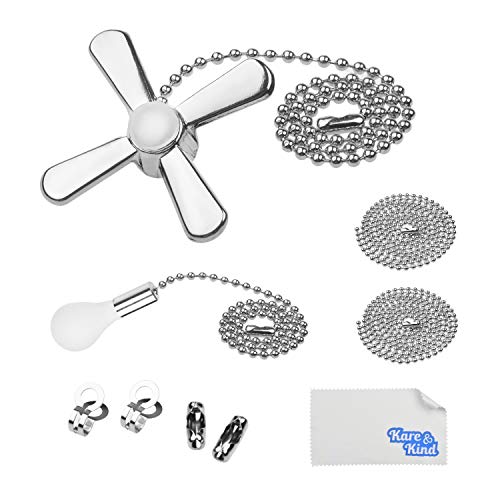 Kare & Kind Licht und Ventilator Zugkette - 1x Ventilator Zugkette (12,5 Zoll), 1x Licht Zugkette (13,6 Zoll), 2x 1M Verlängerung Zugketten und 4x zusätzliche Anschlüsse von Kare & Kind