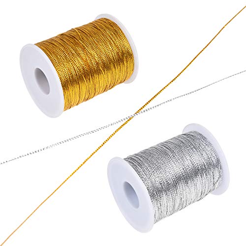 Kare & Kind Nicht Dehnbare Metallschnur - 2 Spulen (1 Gold und 1 Silber) - 520 m Gesamtlänge - 1 mm starker Schmuckfaden - Weihnachtsschmuck, Geschenkanhänger - Bänder, Kunsthandwerk, Schmuck, Nähen von Kare & Kind