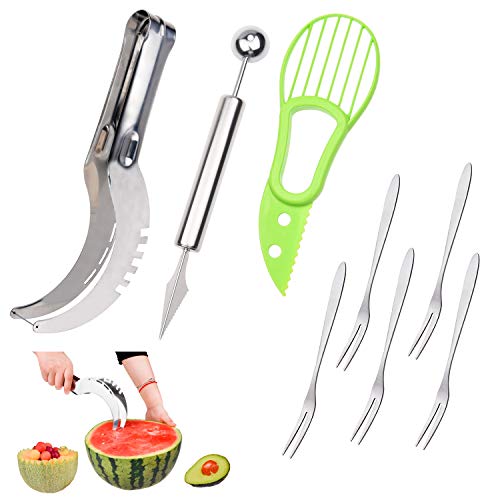 【Premium Fruit Carving Kit】 Edelstahl Wassermelonenschneider, 2-in-1 Melonenballer & Obstmesser und Avocadoschneider - Bonus: 5 Edelstahl Obstgabeln - Einfache, perfekte saftige Scheiben, 【Premium Fruit Carving Kit】 Edelstahl Wassermelonenschneider, 2-in-1 Melonenballer & Obstmesser und Avocadoschneider - Bonus: 5 Edelstahl Obstgabeln - Einfache, perfekte saftige Scheiben, von Kare & Kind