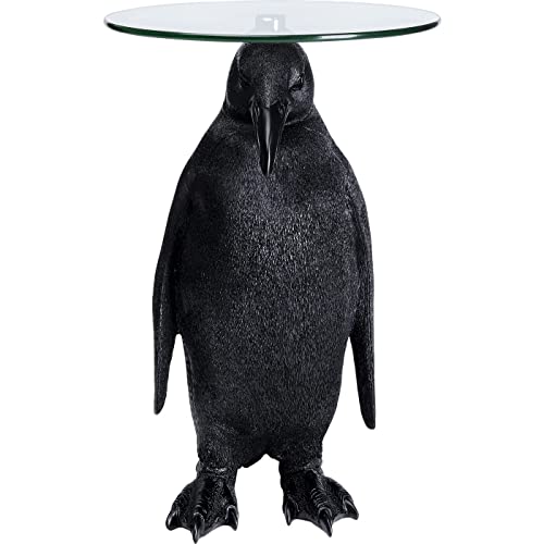 Kare Design Beistelltisch Animal Ms Penguin, Schwarz, Runder Couchtisch mit Tierfigur, Pinguin, Nachttisch, Glas, Ø32cm von Kare