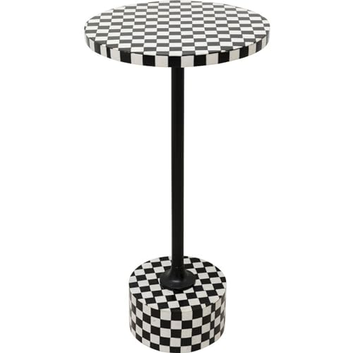 Kare Design Beistelltisch Domero Chess, Weiß/Schwarz, Durchmesser 25cm, Wohnzimmertisch, runder Beistelltisch, Stahlgestell, Holz Nutzfläche Polyresin beschichtet, Handgearbeitet, 50x25x25 cm (H/B/T) von Kare