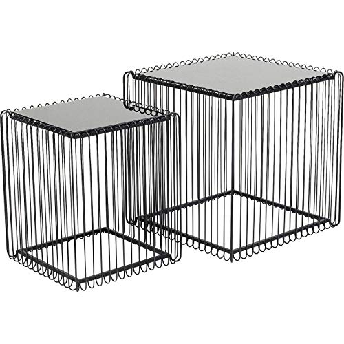 Kare Design Beistelltisch Wire Square Schwarz 2er Set, moderner Glastisch, großer Beistelltisch, Kaffeetisch, Nachttisch, 45x45,5x45,5cm von Kare