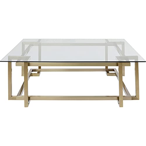 Kare Design Couchtisch Clara, Gold, Quadratischer Beistelltisch, Wohnzimmertisch, Edelstahlgestell, Glasplatte, 45x120x120 cm (H/B/T) von Kare