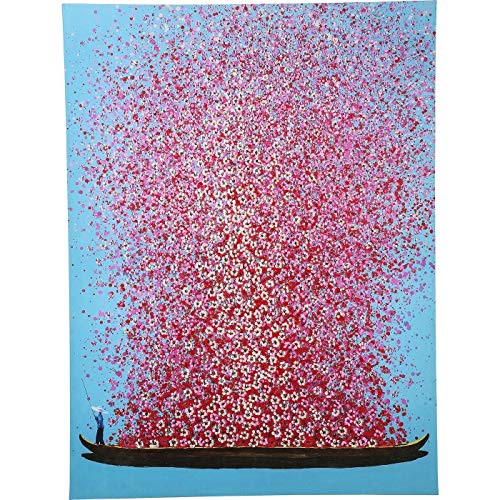 Kare Design Bild Touched Flower Boat, Blau/Pink, Leinwandbild, Canvas, Massivholz Rahmen, handgemalte Details mit Acrylfarbe, 160x120x4 cm von Kare