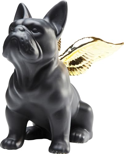 Kare Design Deko Figur Sitting Angel Dog, Schwarz/Gold, Deko Figur, Hund, Steingut, 22x12x21 cm (H/B/T) von Kare