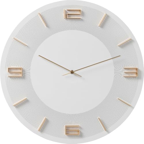 Kare Design Wanduhr Leonardo, Weiß/Gold, 49cm Durchmesser, Uhr, Holz, Aluminium, rund, 49x49x5 cm (H/B/T) von Kare