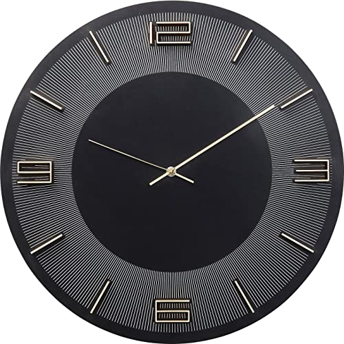 Kare Design Wanduhr Leonardo, Schwarz/Gold, 49cm Durchmesser, Modern, Aluminium, Rund, Uhr für Wohnzimmer, Schlafzimmer, Büro, 49x49x5 cm (H/B/T) von Kare