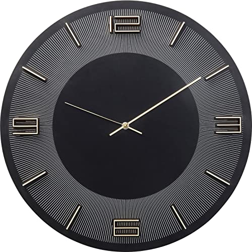 Kare Design Wanduhr Leonardo, Schwarz/Gold, 49cm Durchmesser, Wanduhr, Uhr, Holz, Aluminium, rund, 49x49x5 cm (H/B/T) von Kare