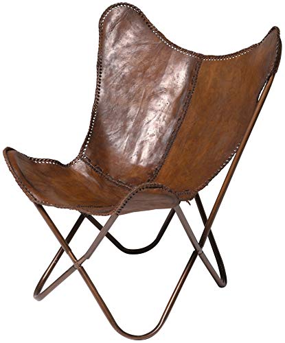 Kare Design Sessel Butterfly, Rindleder, 33cm Sitzhöhe, Relaxsessel, Vintage, Wohnzimmer, Braun, 87x80x76cm von Kare