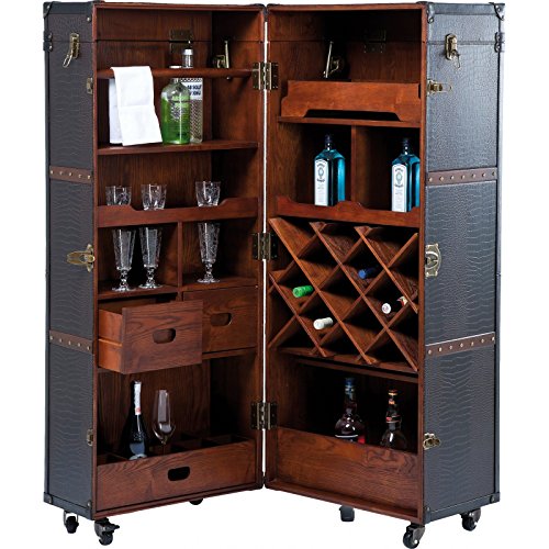 Kare 73933 Design Schrankkoffer Bar Colonial, Barkoffer im Kolonialstil, Braun, Schrankbar Kolonial, Barschrank Kroko, (H/B/T) 154x61x61cm von Kare