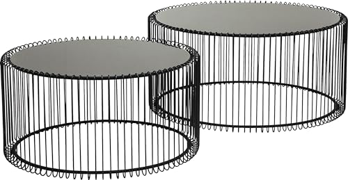 Kare Design Couchtisch Wire (2/Set), Schwarz, 63/53cm Durchmesser, Beistelltisch, Nachttisch, Stahlgestell, ESG-Glas Tischplatte, Wohnzimmer, rund, 34x70x70 cm (H/B/T) von Kare