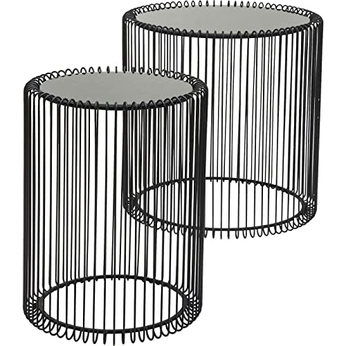 Kare Design Beistelltisch Wire 2er Set, schwarz, Couchtisch, Kaffeetisch, rund, gefärbte Glasplatte, Durchmesser 27cm (klein), 39cm (groß) von Kare