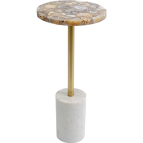 Kare Design Beistelltisch Agate Base, Weiß/Gold, Durchmesser 25cm, Nachttisch, Stahlgestell, Sockel Naturstein Marmor, Tischplatte Naturstein Achatstein, 60x25x25cm (H/B/T) von Kare