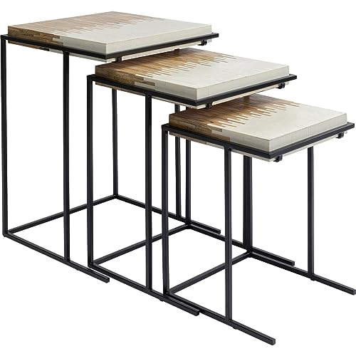 Kare Design Beistelltisch Bora Bora (3/Set), Schwarz/Braun, Beistelltisch mit Stahlgestell, Tischplatte aus Mangoholz-Furnier, Handgearbeitet, Unikat, 3-Set, 63x44x44 cm (H/B/T) von Kare