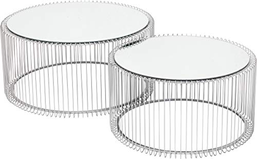 Kare Design Couchtisch Wire (2/Set), Silber, Couchtisch, Beistelltisch, Stahlgestell, Glas Tischplatte, 34x70x70 cm (H/B/T) von Kare