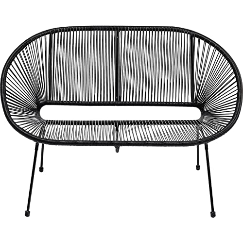 Kare Design Bank Acapulco, Schwarz, Indoor und Outdoor Sitzbank für 2 Personen mit Rückenlehne, Gartenbank, Gartenmöbel, Schwarzes Stahlgestell, 81x121x71 (H/B/T) von Kare