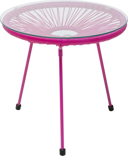 Kare Design Beistelltisch Acapulco Mono, Pink, Indoor und Outdoor Tisch im Retro-Design, Kleiner Gartentisch, Couchtisch für Balkon, Garten, Terrasse, Pinkes Stahlgestell, Glas, 50x50x50 cm (H/B/T) von Kare