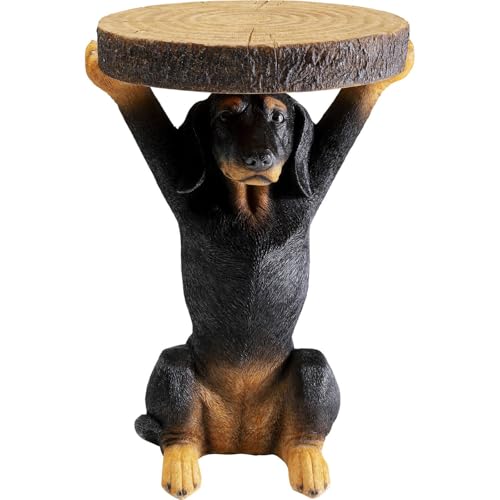 Kare Design Beistelltisch Animal Bassotto, Schwarz, 32cm Durchmesser, Rund, Leicht, Holzoptik, Formstabil, Lustiges Design, Tier Design, Couchtisch, Wohnzimmertisch, Polyresin, 52x35x31 cm (H/B/T) von Kare
