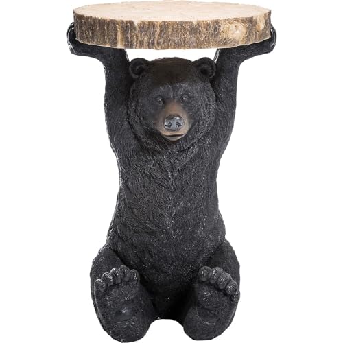 Kare Design Beistelltisch Animal Bear, Schwarz/ Braun, Rund, 33cm Durchmesser, 20kg Belastbarkeit, Nachttisch, Couchtisch, Bär, 53x33x33cm (H/B/T) von Kare
